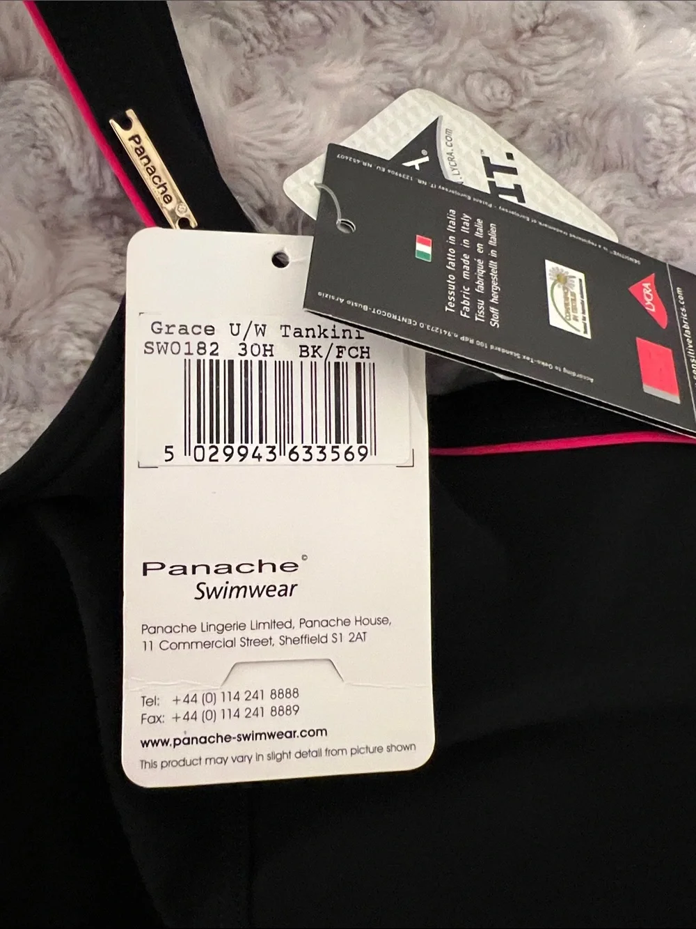 Panache Grace Black Underwire Tankini Swim Top Size 30H NWT